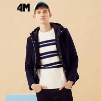 美特斯邦威旗下4M外套男冬季简约连帽短款羊毛呢大衣韩版