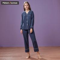 美特斯邦威家居服女秋装欧美风bf宽松休闲简约2018新款纯棉套装722642