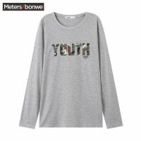 美特斯邦威男长袖T恤2018春秋季新款字母迷彩印花潮流韩版套头衫T661532