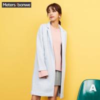 美特斯邦威毛呢外套女士秋冬装舒适中长款西装领大衣韩版学生潮239886