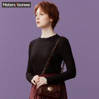 美特斯邦威长袖T恤女2018秋装新款高领罗纹针织长袖恤