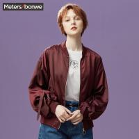 美特斯邦威夹克女韩版织带装饰上衣个性时尚短外套2018秋装新款