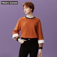 美特斯邦威套头卫衣女2018秋装新款拼接袖口上衣个性休闲潮上衣