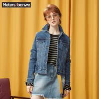 美特斯邦威夹克女基本洗水牛仔茄克休闲弹力短外套2018秋装新款