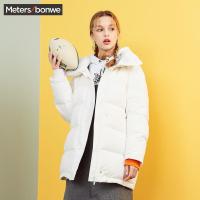 美特斯邦威冬装款轻羽绒服女中长款潮流韩版廓型翻领外套603337