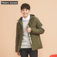 美特斯邦威夹克男士 秋冬季 款军绿色潮流连帽棉衣防风保暖601947