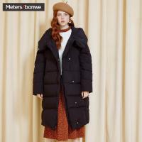 美特斯邦威羽绒服女连帽中长款茧型外套学生chic面服2018冬新款