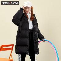 美特斯邦威羽绒服女学生休闲连帽中长款外套宽松面服2018冬新款