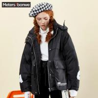 美特斯邦威羽绒服女学生连帽廓形短款面服个性宽松2018冬装新款