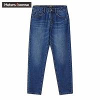 美特斯邦威牛仔裤女2019春季新款韩版学生休闲净色牛仔慢跑裤女