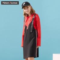 美特斯邦威连衣裙女2019春季新款时尚潮流韩版女休闲拼织带背带裙