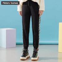 美特斯邦威休闲裤女2019冬春季新款时尚韩版潮流女侧边撞色针织裤