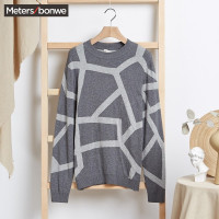 美特斯邦威衬衫男2019春季新款休闲潮流圆领拼接青少年长袖毛衫男