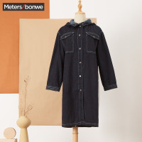 美特斯邦威夹克女长款宽松休闲复古牛仔外套chic上衣2019新款春季