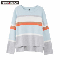 美特斯邦威chic毛衣女宽松休闲条纹毛衫舒适打底衫仙2019新款春季