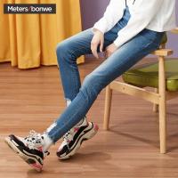 美特斯邦威牛仔长裤女春装修身小脚牛破洞仔长裤
