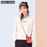 美特斯邦威卫衣女春装休闲帽子拼接印花连帽卫衣720897