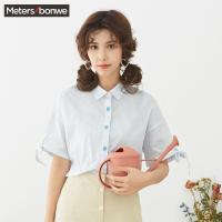 美特斯邦威短袖衬衫女chic韩风上衣半袖衫可爱系带夏装