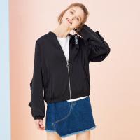 美特斯邦威春休闲夹克女荷叶袖亮面百搭潮流外套商场款734814