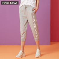 美特斯邦威夏季休闲裤女运动裤宽松百搭七分束脚女裤潮604604