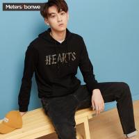 美特斯邦威卫衣男秋季潮流烫银字体印花帅气卫衣男连帽