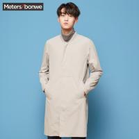 美特斯邦威夹克男春秋装时尚简约纯色韩版梭织袖青少年棒球衫男