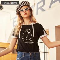 美特斯邦威夏季新款T恤女短袖韩版兔耳朵帽子可爱心机上衣