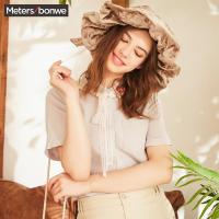 美特斯邦威刺绣短袖衬衫女舒适百搭夏新款小心机上衣打底衫