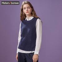 美特斯邦威套头针织衫春秋装女复古简约百搭潮流针织背心215604