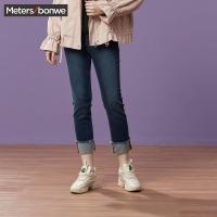 美特斯邦威牛仔裤女秋季紧身小脚裤卷边九分牛仔裤韩版潮