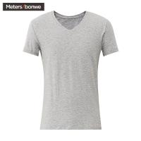 美特斯邦威男秋时尚简约合体弹力V领基础短袖T恤264539