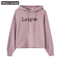 美特斯邦威套头卫衣女休闲字母印花连帽抽绳针织衫冬装