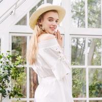 美特斯邦威连衣裙女春秋季气质一字肩仙女裙甜美荷叶袖收腰裙子仙