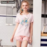 美特斯邦威T恤女夏季新款印花抽绳短袖T恤603647