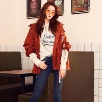 美特斯邦威夹克女休闲连帽外套个性抽绳织带装饰上衣秋