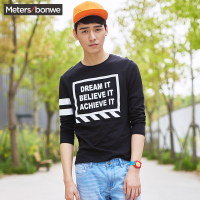 【特价】美特斯邦威男长袖恤2016春装新款男街头斑马纹印花针织T恤