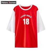 美特斯邦威ins潮短袖T恤女运动风撞色下衣失踪半袖T2019夏装新款