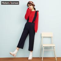 美特斯邦威休闲裤女冬装休闲荷叶背带阔腿长裤潮商场款显瘦