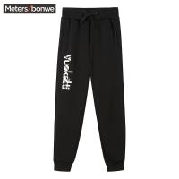 美特斯邦威休闲裤女宽松黑色运动裤松紧腰跑裤束脚裤冬装新款