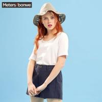 美特斯邦威短袖T恤女2019夏季新款白色修身显瘦打底衫不对称上衣