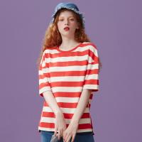 美特斯邦威短袖T恤女条纹个性时尚上装宽松休闲衬衣秋装新款