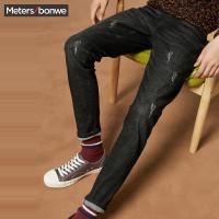 美特斯邦威牛仔裤男冬季新款男时尚潮流腰头撞色织带牛仔长裤