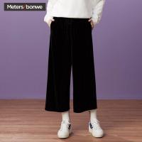 美特斯邦威休闲裤女潮流打褶丝绒阔腿裤欧美潮裤子秋装