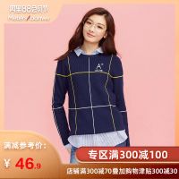 美特斯邦威套头毛衣女士春秋季白色圆领格子针织衫线衫