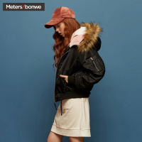 美特斯邦威冬季常规外套修身棉服连帽韩版拉链冬装女棉衣