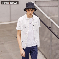 美特斯邦威男装休闲染整棉布短袖衬衫夏季韩版衬衣