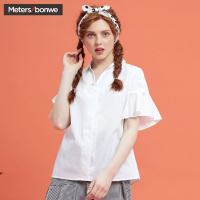 美特斯邦威正品店女夏装新款百搭荷叶边短袖衬衫学生甜美