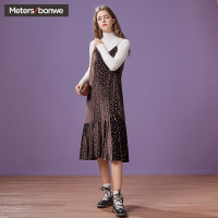 美特斯邦威连衣裙女士秋季中长款丝绒吊带裙子韩版