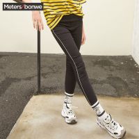 美特斯邦威休闲裤女黑色显瘦外穿打底裤撞边cec小脚裤韩版铅笔裤