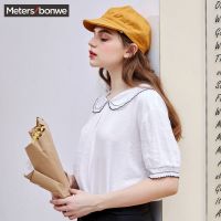 美特斯邦威短袖衬衫女甜美可爱娃娃领上衣休闲衬衣夏装新款